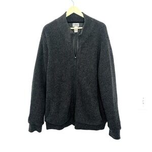 LL Bean Full Zip Sweater Mens XXL Gray Excellent Fleece Lined Organic Cotton